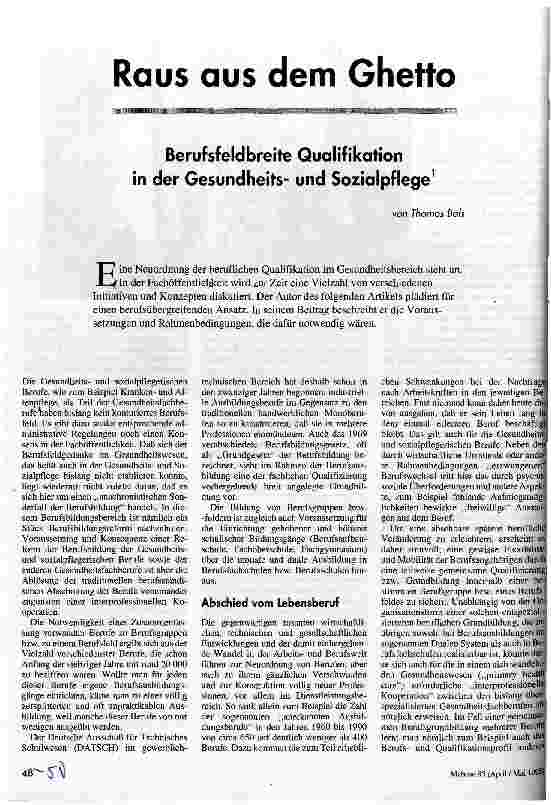 Raus aus dem Ghetto Berufsfeldbreite Qualifikation in der Gesundheitsund Sozialpflege