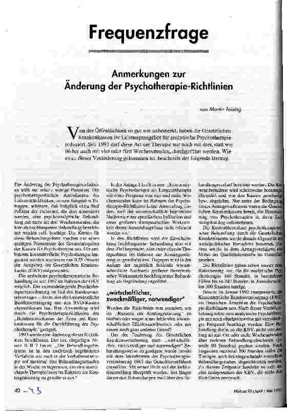 Frequenzfrage Anmerkungen zur Änderung der Psychotherapie-Richtlinien