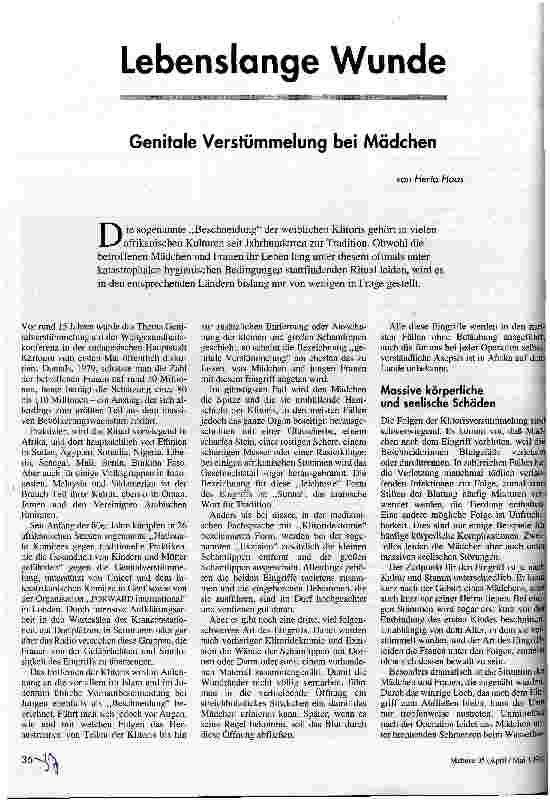 Lebenslange Wunde Genitale Verstümmelung bei Mädchen