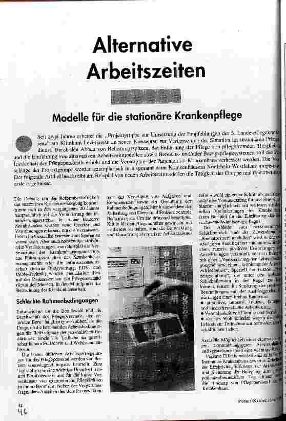Alternative Arbeitszeiten Modelle für die stationäre Krankenpflege