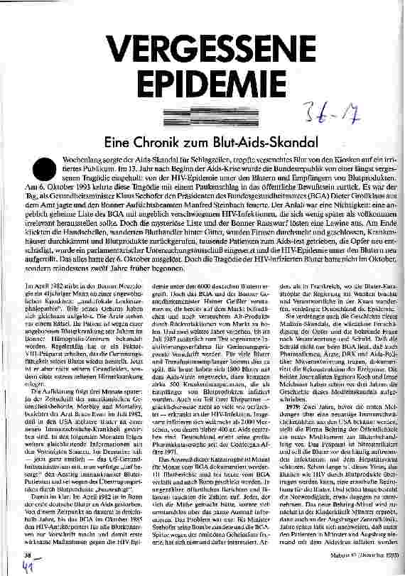 Vergessene Epidemie Eine Chronik zum Blut-Aids-Skandal