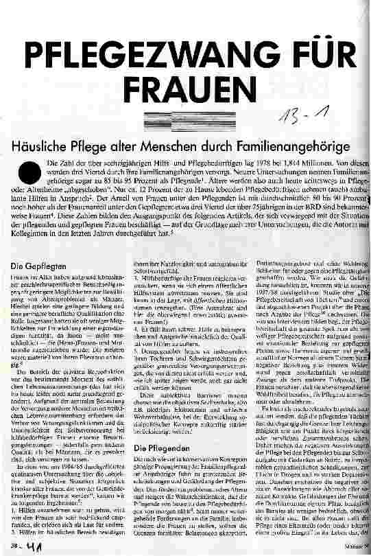 Pflegezwang für Frauen Häusliche Pflege alter Menschen durch Familienangehörige