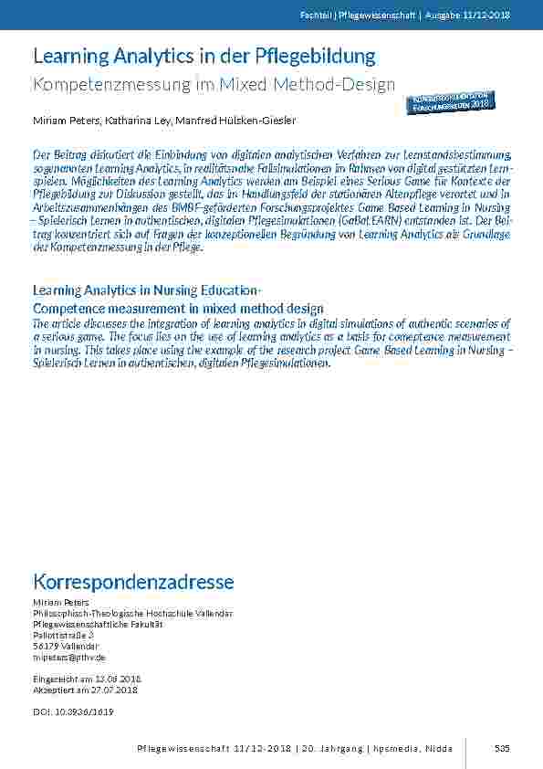 Learning Analytics in der Pflegebildung. Kompetenzmessung im Mixed Method-Design