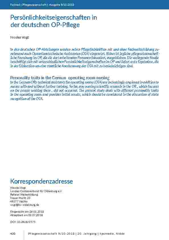 Persönlichkeitseigenschaften in der deutschen OP-Pflege
