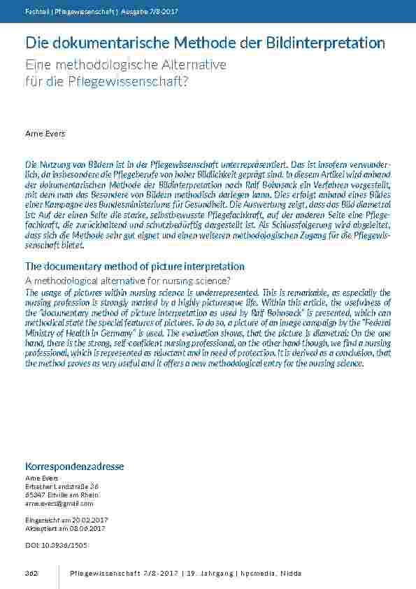 Die dokumentarische Methode der Bildinterpretation. Eine methodologische Alternative für die Pflegewissenschaft?